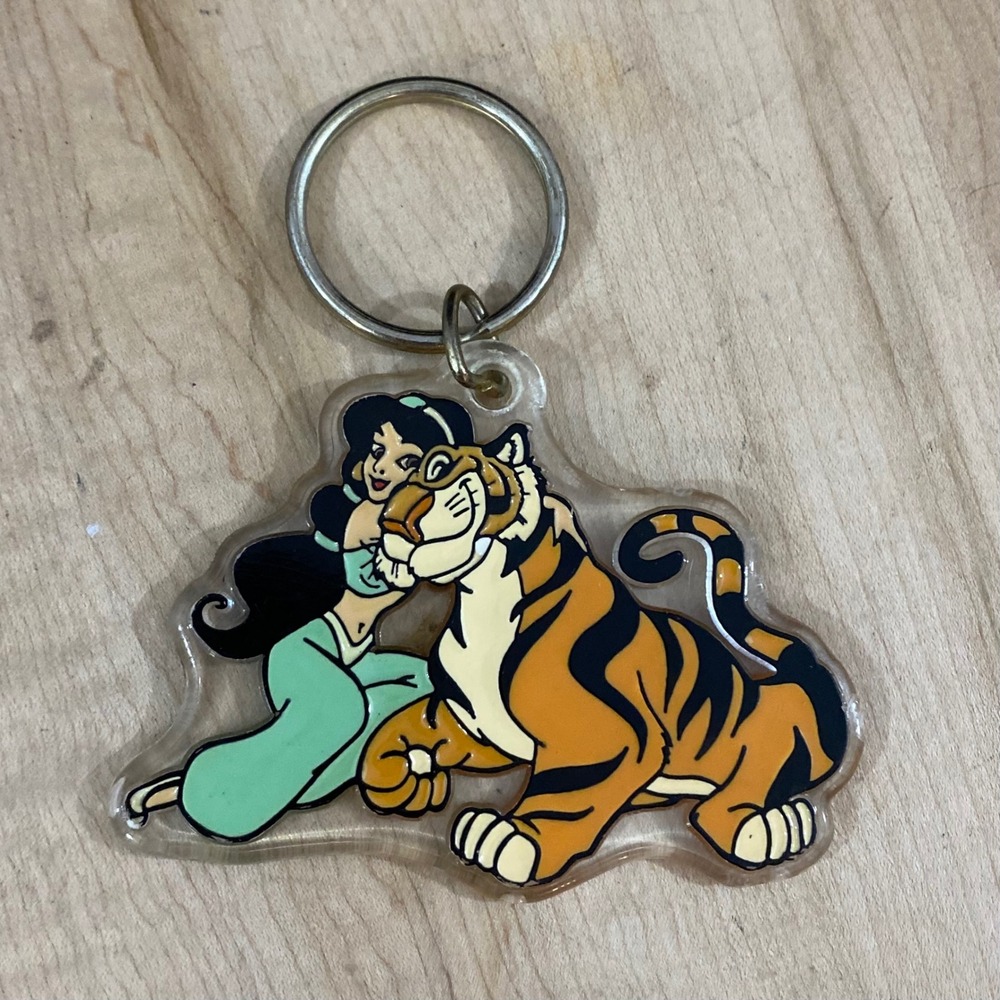 Disney Vintage Aladdin Princess Jasmine Rajah Keychain Brabo Group Acrylic RARE*